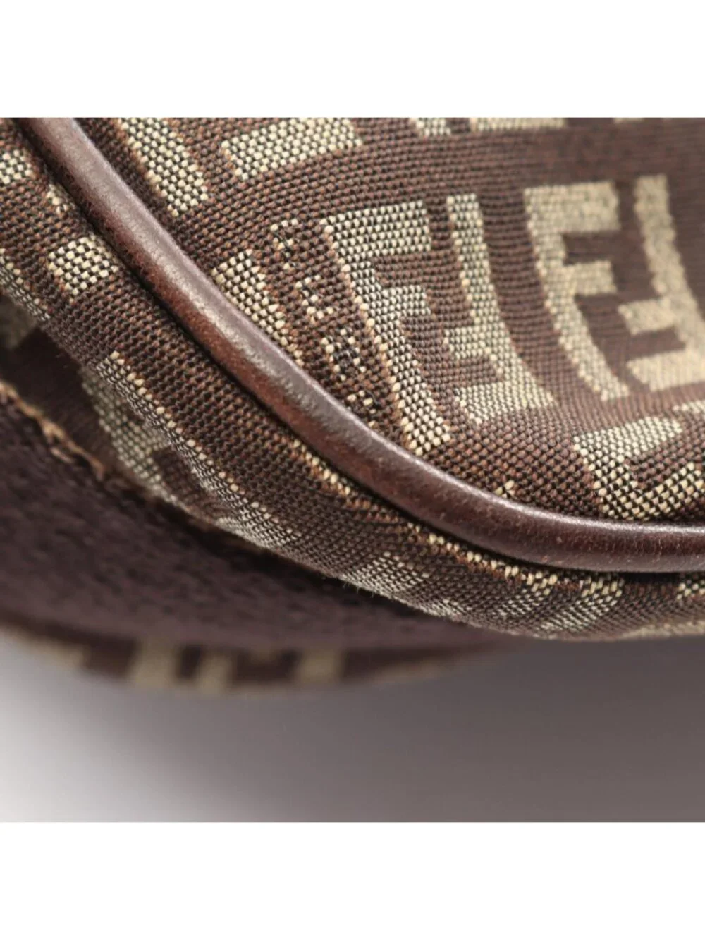 Fendi Shoulder Bag Zucchino Dark Brown Beige Canvas Leather